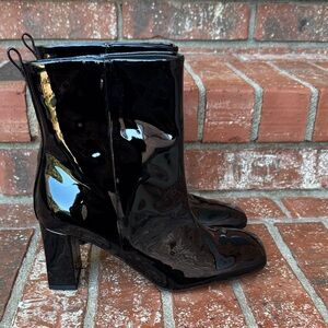 Good American Black Patent Leather Shiny Block Heel Ankle Booties Women's 6.5